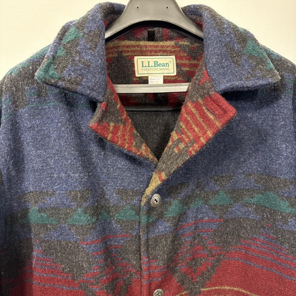 JACKET BARN WOOL AZTEC MEN LRG  L.L. Bean  Coat 90s Southwest Tribal Chore Ranch - Picture 2 of 13